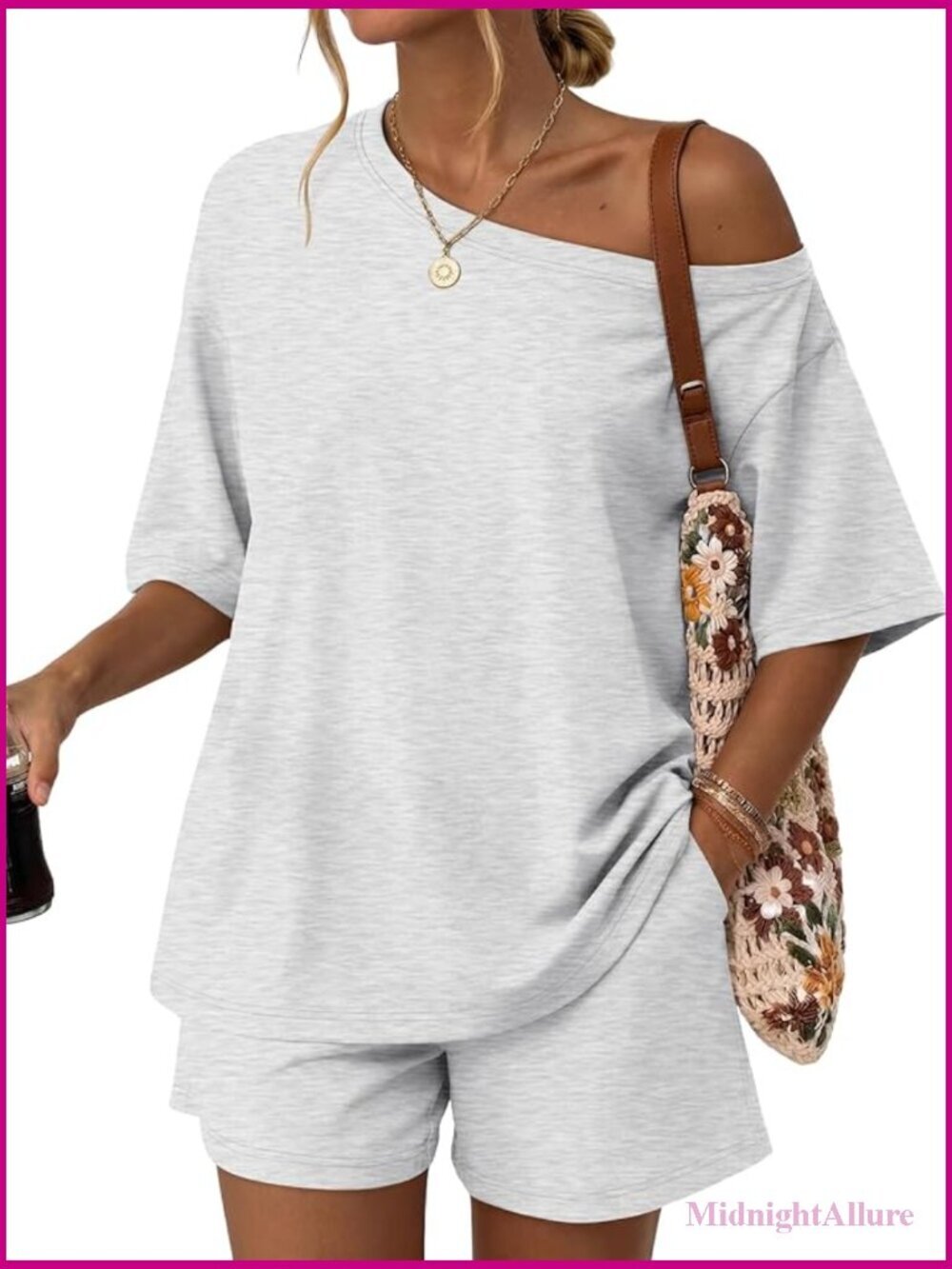2 Piece Lounge Shorts Set Off Shoulder Oversized Summer Vacation Outfits